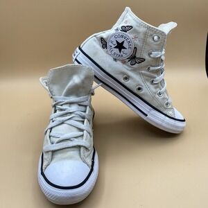 Converse All Star Chuck Taylor Youth Sz 13.5 HighTop White Butterfly Embroidered